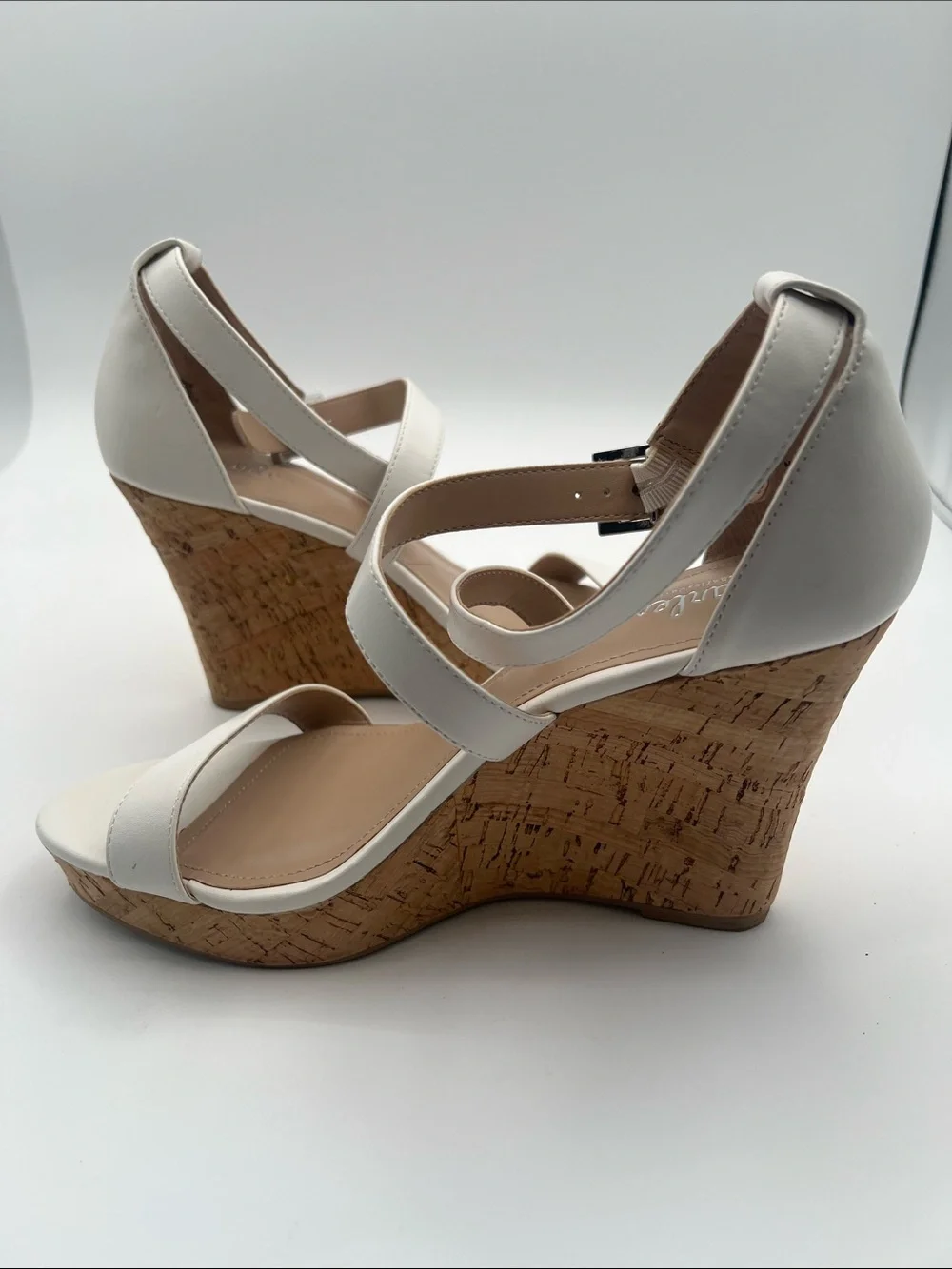 Charles by Charles David White Cork Wedge Sandals Women’s 9.5 M Ankle Strap
